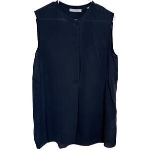 Vince 100% Silk Mandarin Collar Sleeveless Tunic Navy Blue Size Large VGUC